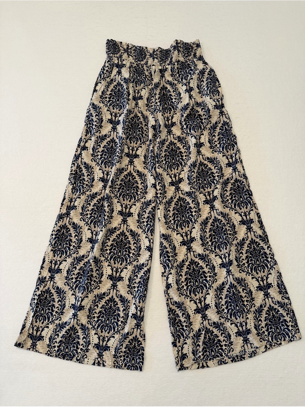 Cupshe Women’s Tropical Floral Wide-Leg Elastic Waist Beach Pants Size M Blue